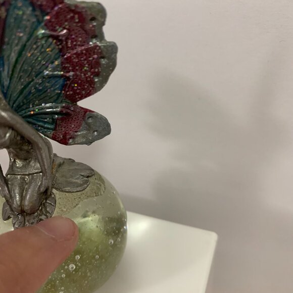 Pewter Fairy On Glass Ball Paperweight Decor - Picture 3 of 7